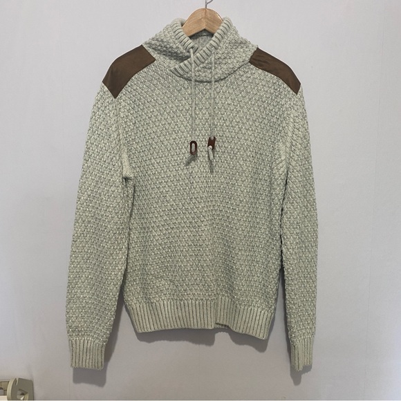 XRAY JEANS Mens Funnel Neck Sweater Faux Leather Shoulder Patch Gray Large - Picture 2 of 11